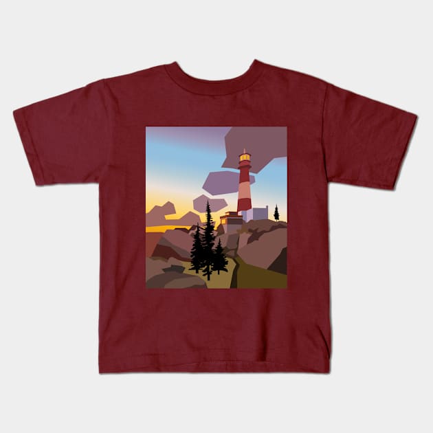 Cartoon sunset landscape in minimalism Kids T-Shirt by BumbleBambooPrints